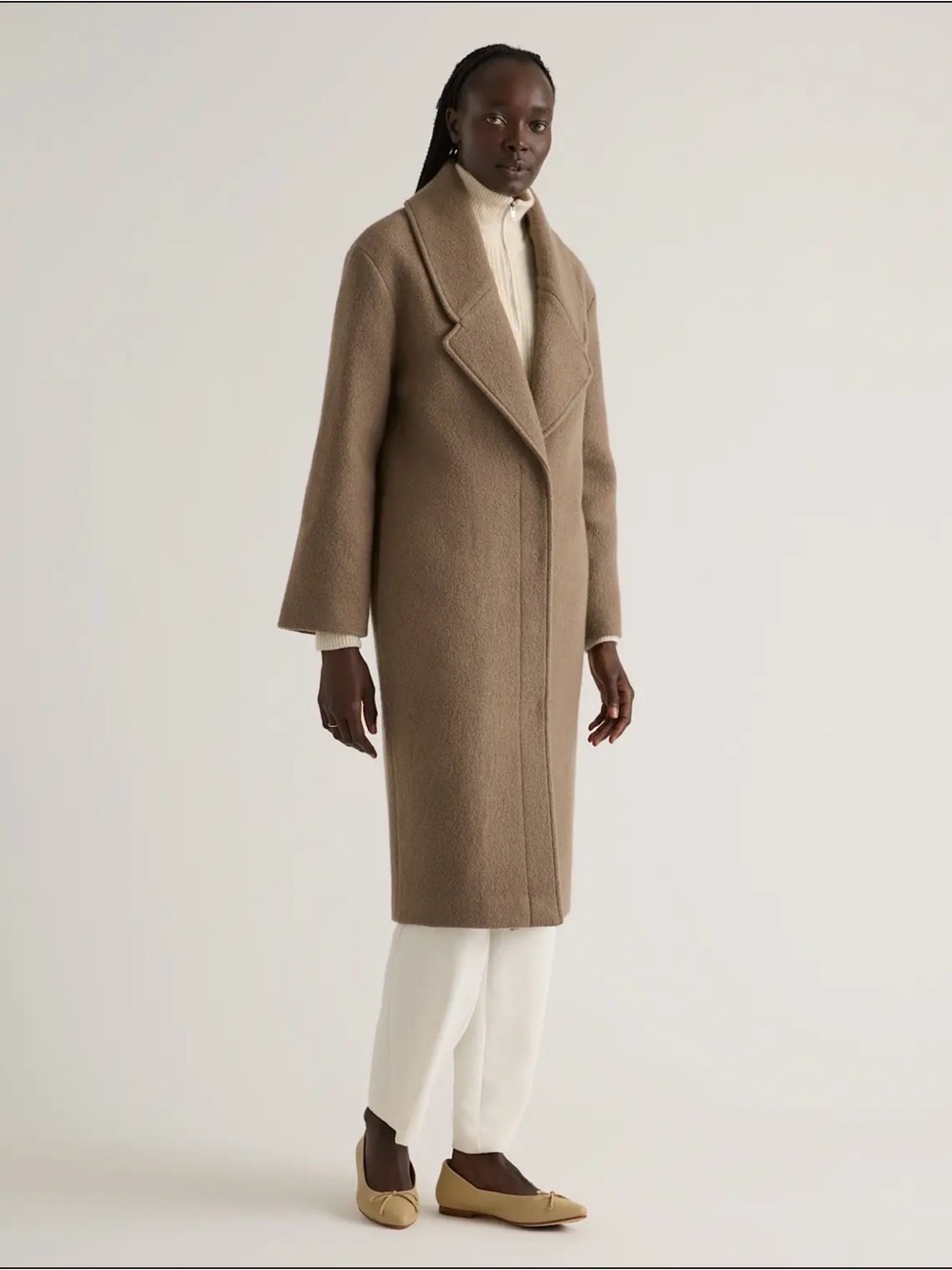 Quince Women's Taupe Merino Wool Long Trench Coat